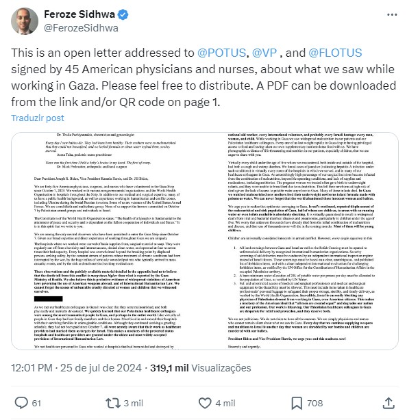 Profissionais de saúde dos EUA voluntários em Gaza condenam ajuda a Israel em carta: ‘Crianças mutiladas pelas nossas armas’
