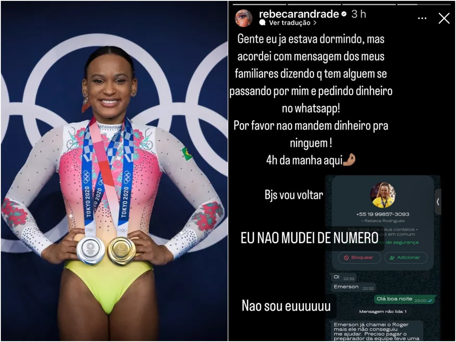 Rebeca Andrade é alvo do golpe do ‘falso familiar’ no WhatsApp; veja como se proteger