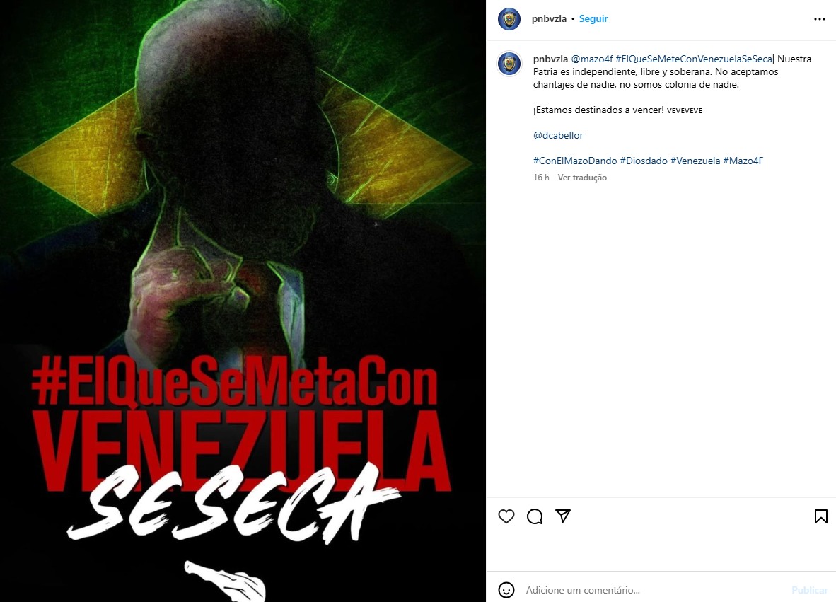 Polícia venezuelana publica foto com bandeira do Brasil: ‘Quem se mete com a Venezuela se dá mal’
