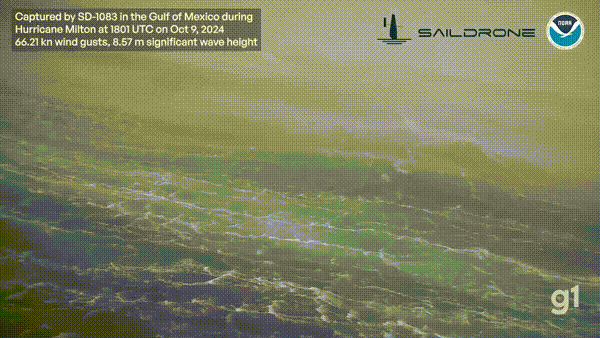 VÍDEO: Drone grava ondas de até 8 metros dentro do furacão Milton