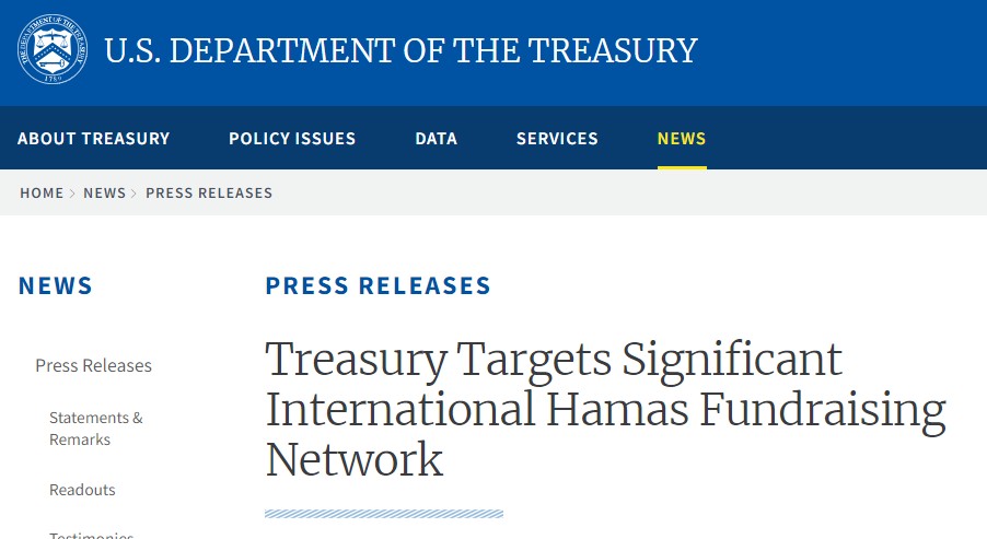 EUA impõem sanções a rede internacional de arrecadação de fundos do Hamas