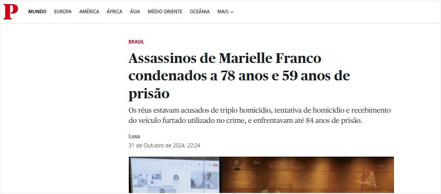 Imprensa internacional repercute condenação dos assassinos de Marielle e Anderson